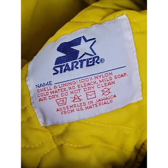 Vintage Starter Notre Dame Bomber Jacket Mens L Blue Satin Embroidered Irish 90s - Picture 9 of 14